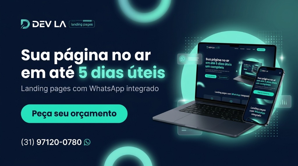 Mockup responsivo Landing Page Dev LA em notebook e smartphone